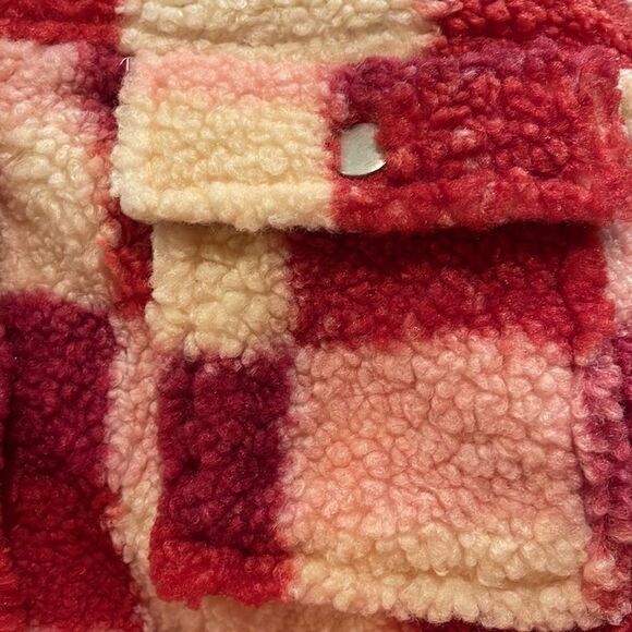 NWT Beach Riot Laurie Jacket Pink Berry Sangria Check Sherpa Button Up Sz M - Picture 10 of 11